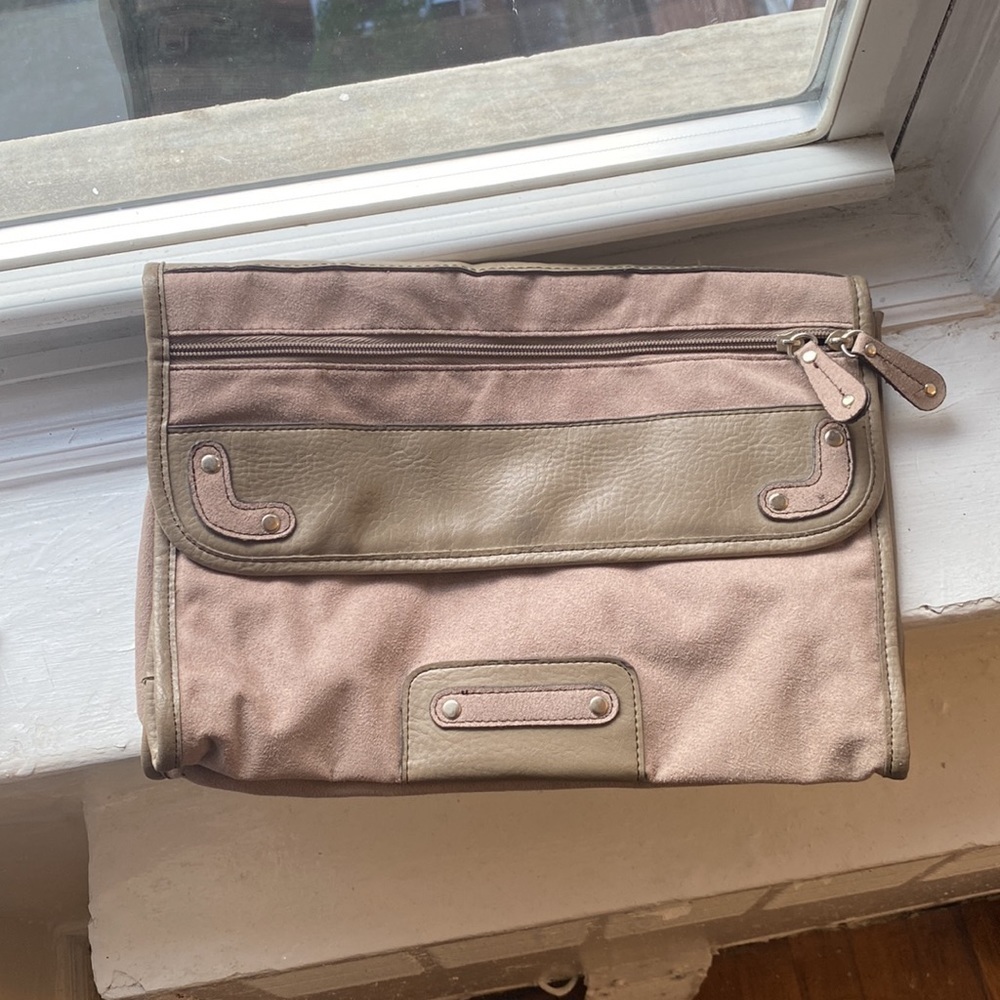 Vintage suede and leather tan clutch